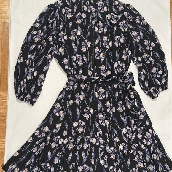 White House Black Market Purple/Iris Floral Long Sleeve Dress - Size 6P - Petite - Picture 6 of 6